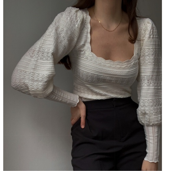 ✨SÉZANE PARIS LA MAILLE Scalloped Neck Balloon Sleeve Sweater - Picture 1 of 11